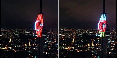 Avrupa'nın En Yükseği Olan Çamlıca Kulesi'ne Türkiye ve Azerbaycan bayrakları yansıtıldı